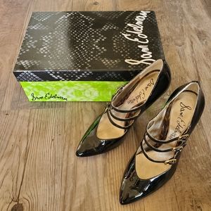 Sam Edelman Lacquered Black Pointed Toe Heels, Size 6
